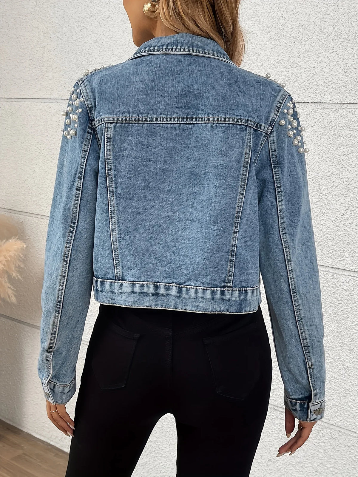 Women’s Beaded Denim Jacket – Short Casual Outerwear