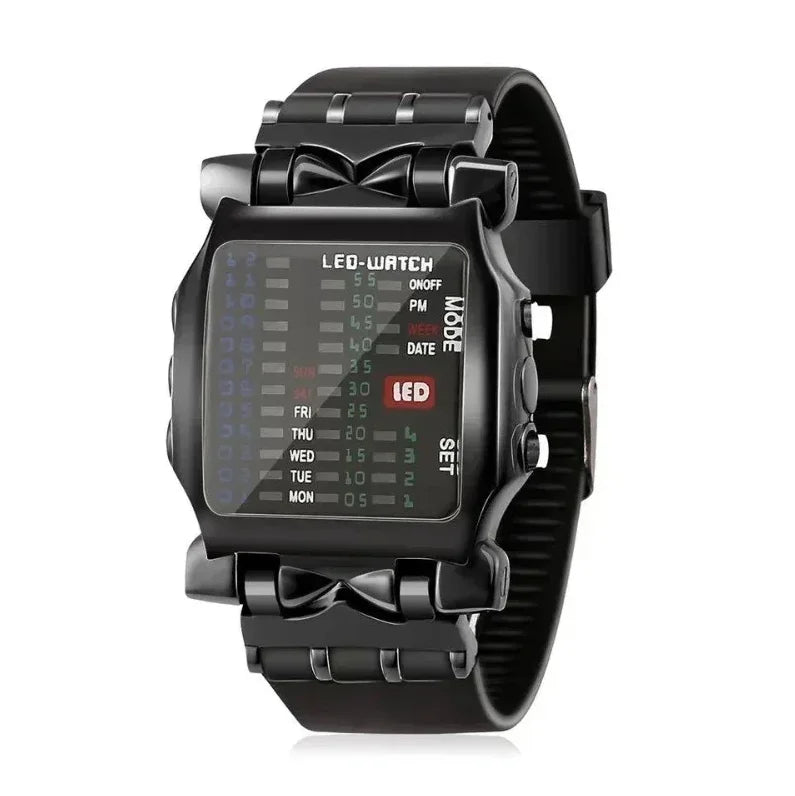black Color Men's LED Binary Crab Watch – Futuristic Gift Style
