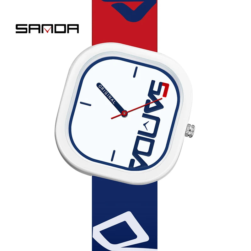 Red Blue Color Men’s Square Quartz Watch With Silicone Strap