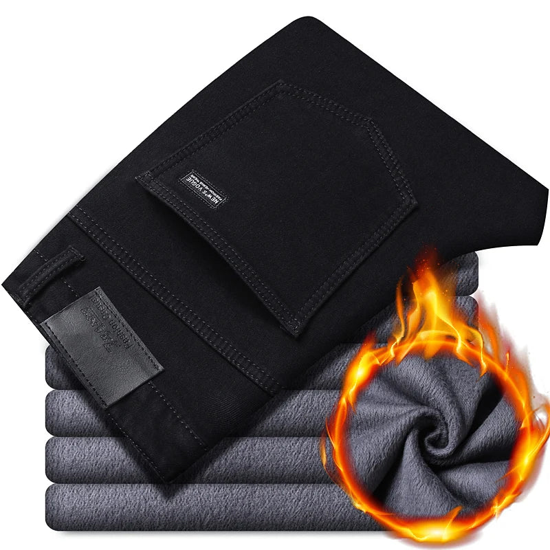 Men's Fleece-Lined Stretch Jeans – Warm Straight Fit