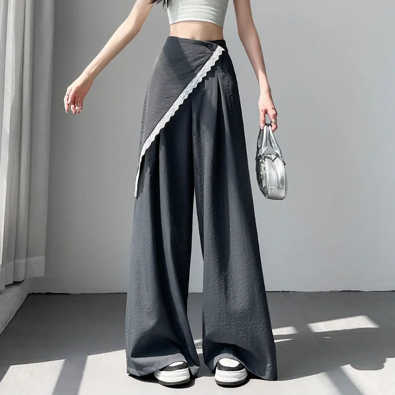 Women’s High-Waist Wide Leg Pants With Lace Panels