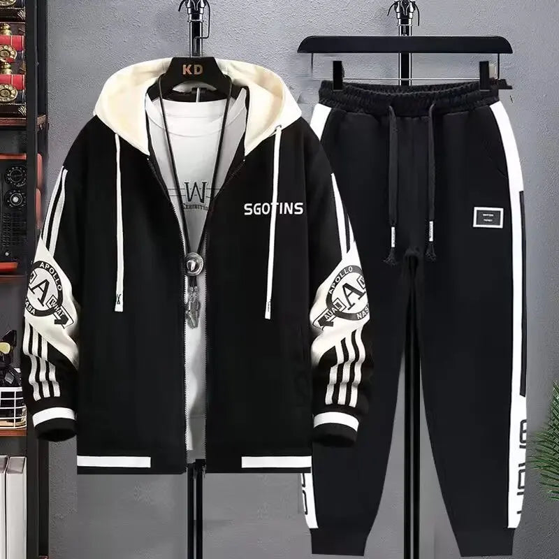KS08-Black Color Men’s Korean Style Hoodie Tracksuit Set With Sweatpants