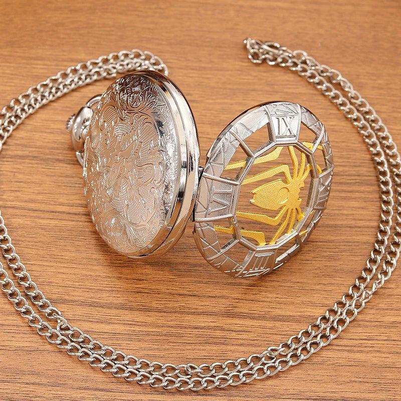 Vintage Spider Skeleton Quartz Pocket Watch Necklace