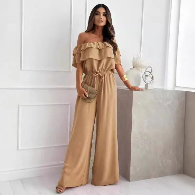 Women’s Off Shoulder Solid Jumpsuit With Cinched Waist