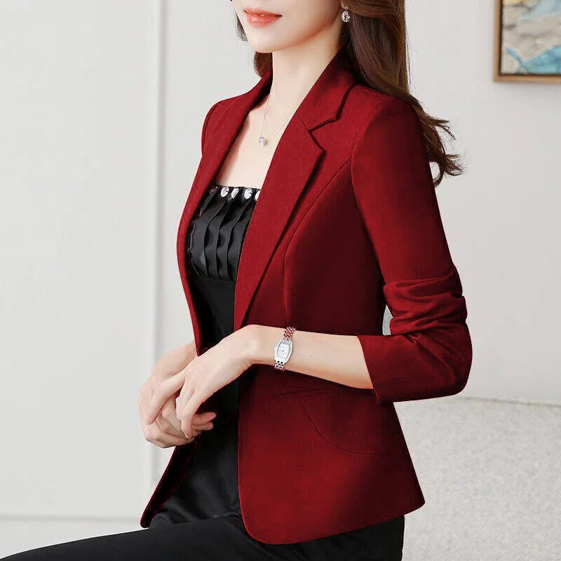 Women’s Slim Office Blazer Jacket Solid Single-Button