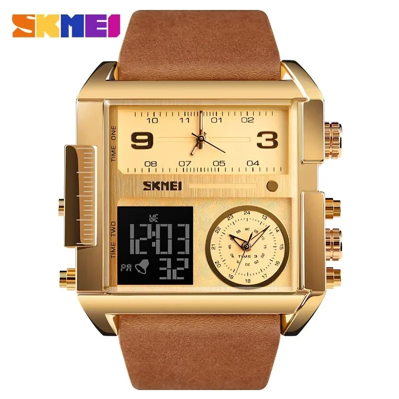 Golden Brown Belt Color Men’s Digital Sport Watch Quartz Dual Display