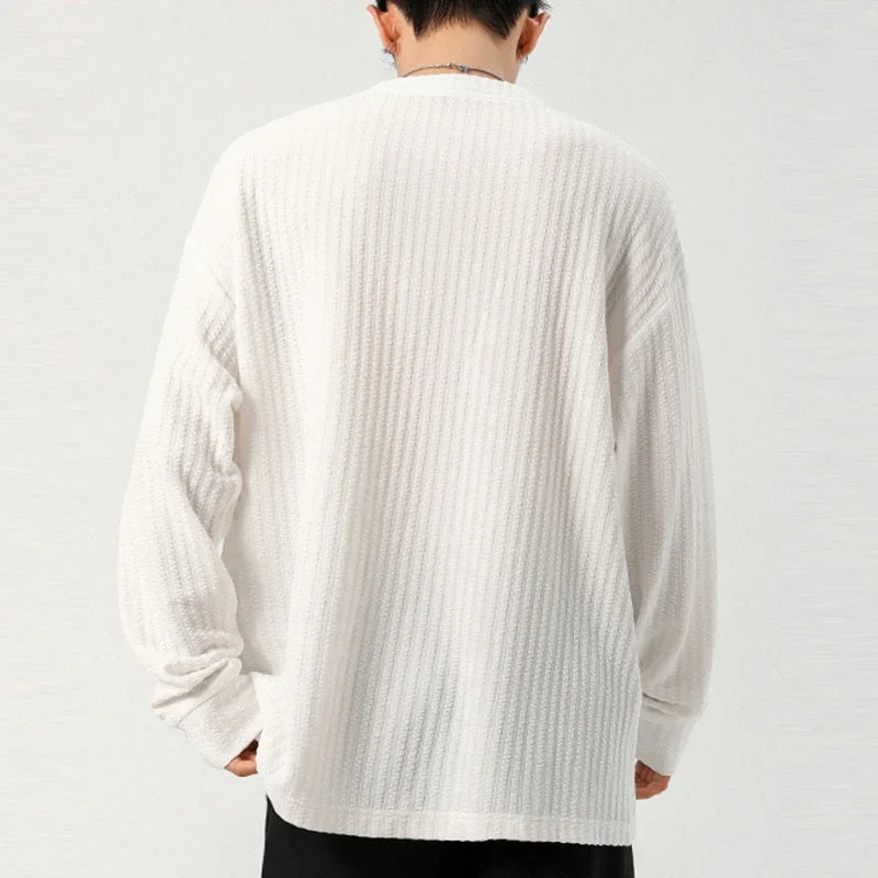 Men's Casual V-Neck Long Sleeve Textured Knit Tee
