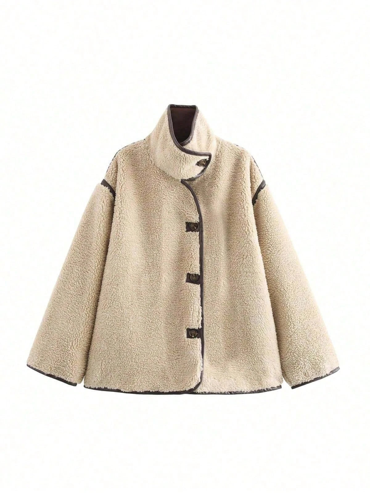 Women’s Fleece Teddy Jacket – Thick Stand Collar Coat