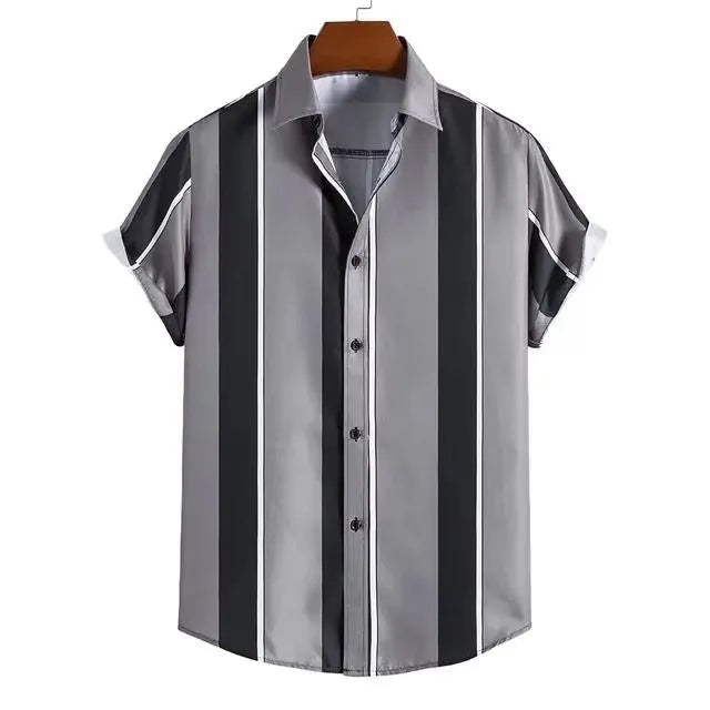 15 Color Striped Hawaiian Aloha Shirt Casual Short Sleeve