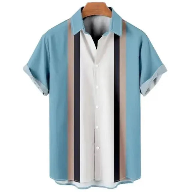 8 Color Striped Hawaiian Aloha Shirt Casual Short Sleeve