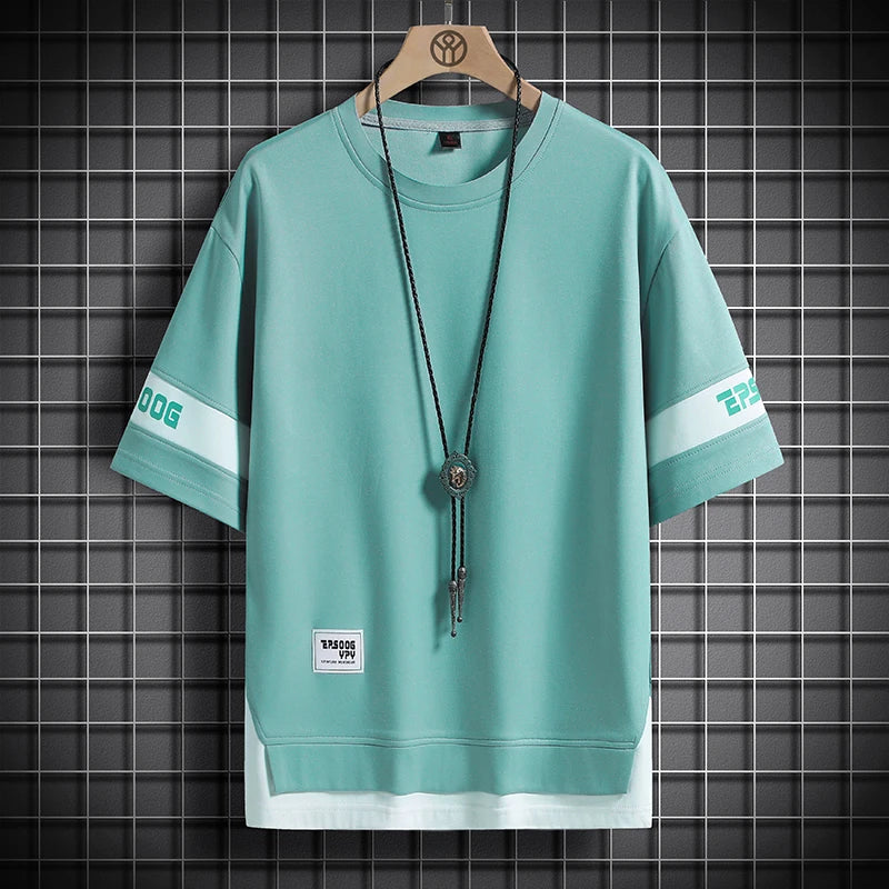 Men’s Oversized Streetwear T-Shirt Patchwork Casual Top