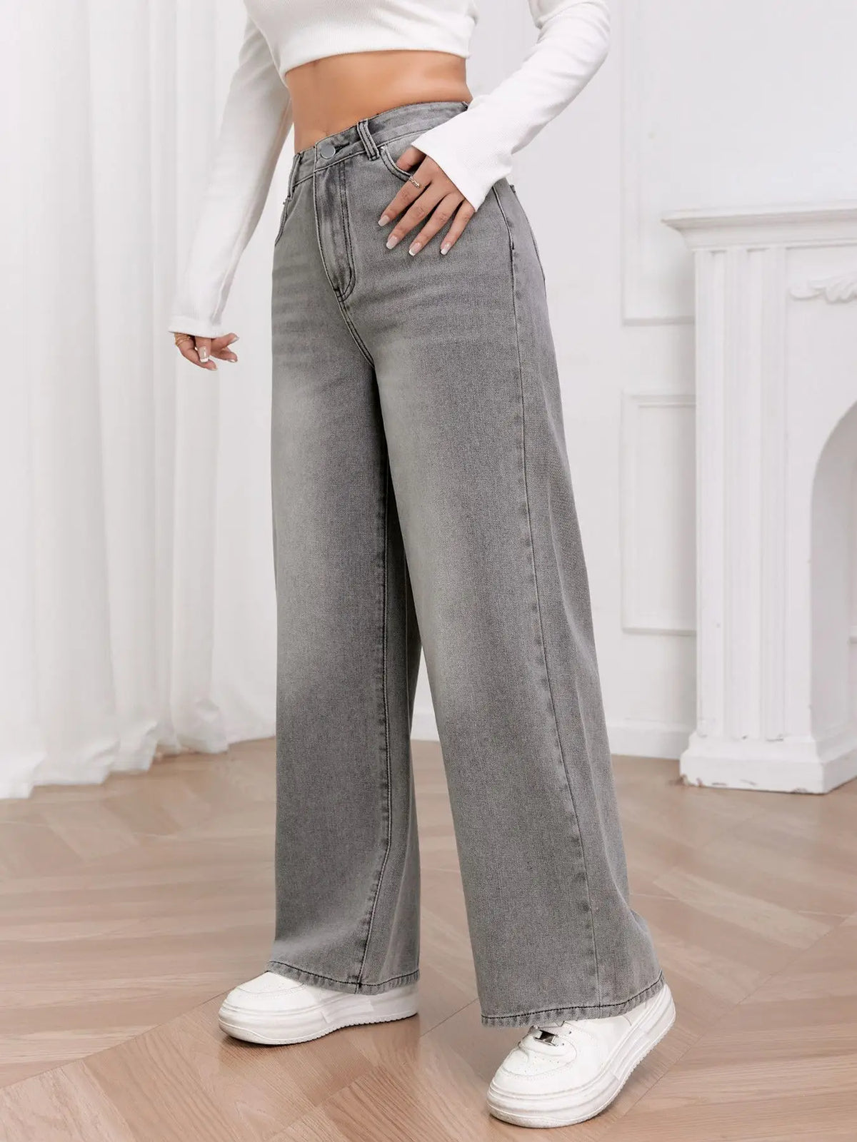Women’s Wide Leg Sky Gray Jeans – Soft Denim Comfort