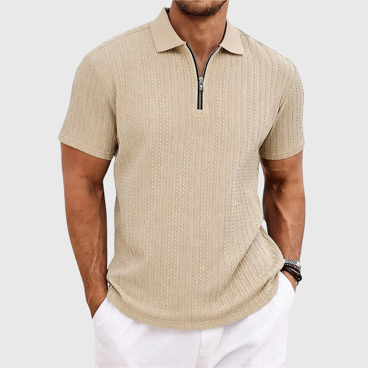 Men’s Textured Half Zip Short Sleeve Casual Shirt