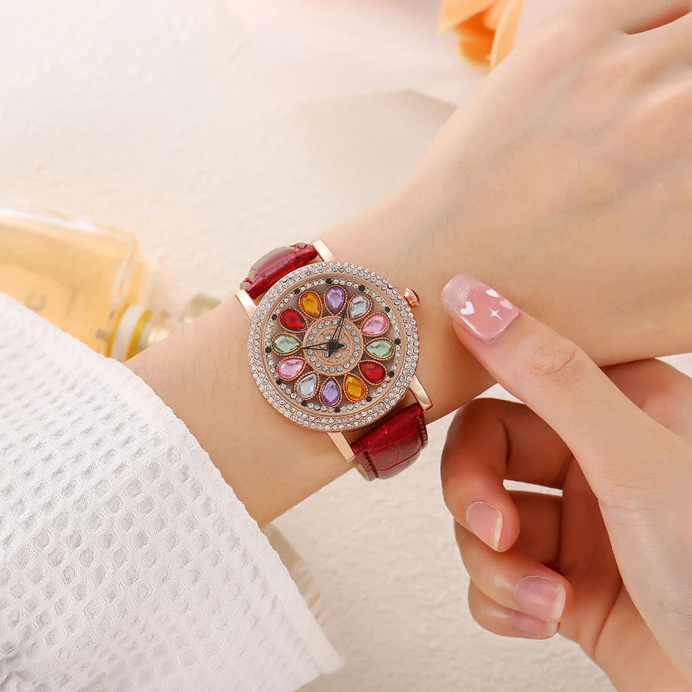 Women’s Quartz Dress Watch With Rhinestone Rotating Dial