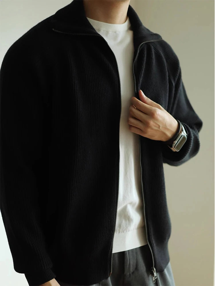 Men’s Zip-Up Knitted Cardigan – Warm Anti-Pilling Design