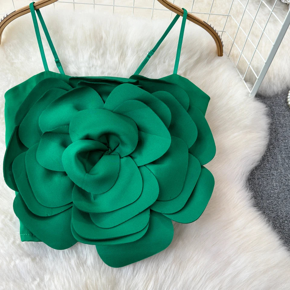 Stretch Knit Flower Applique Crop Cami for Women