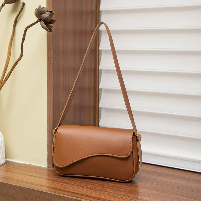 Brown Color Retro PU Underarm Shoulder Bag for Women – Soft Satchel