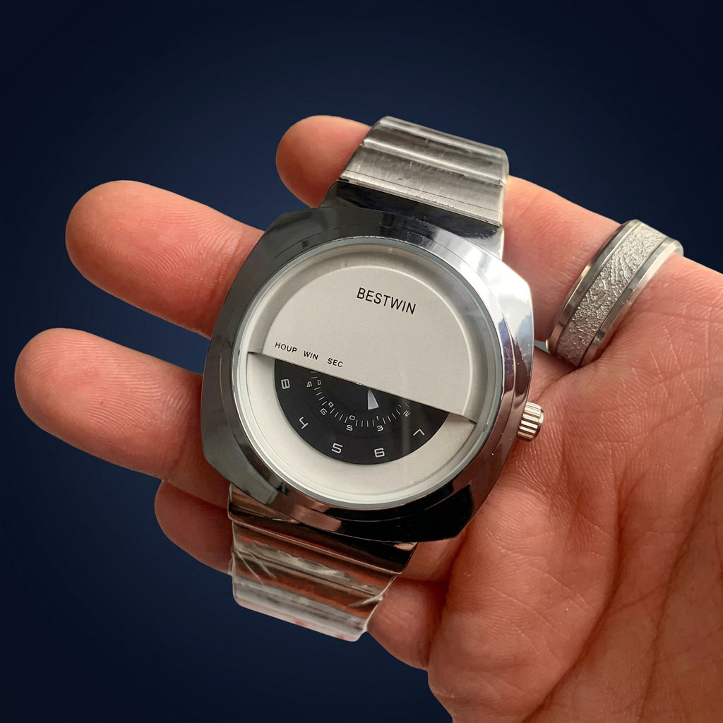 Men's Punk Quartz Watch Half-Open Dial Stainless Steel