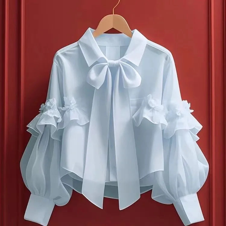 Women’s Bow Collar Short Cardigan Blouse Top