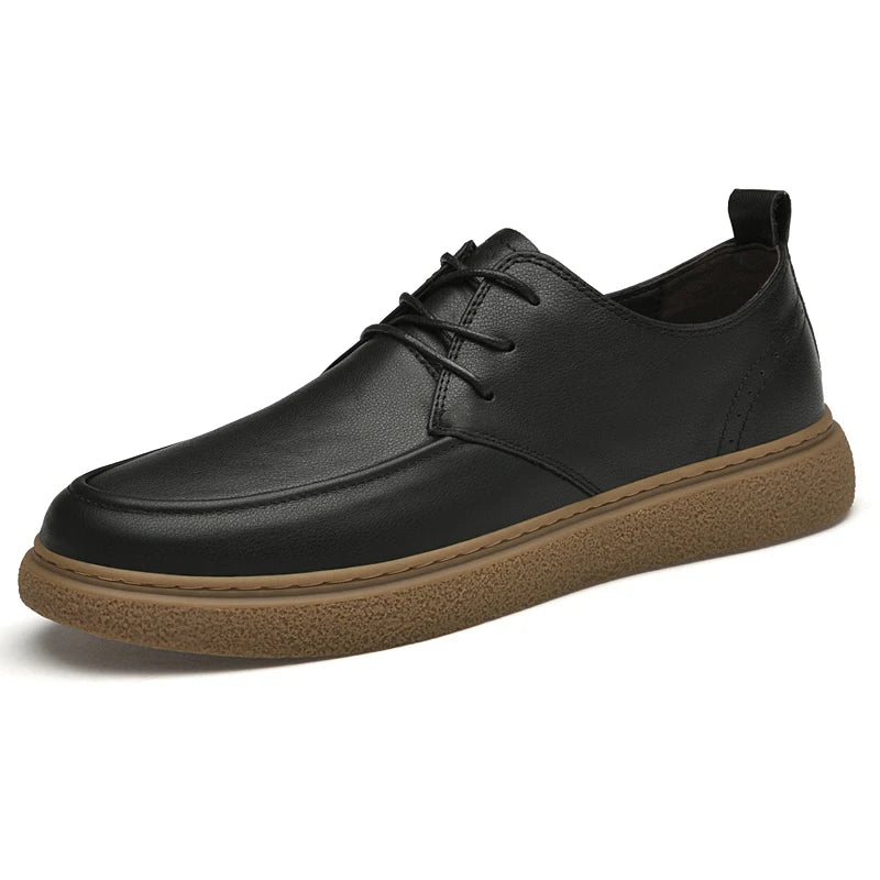 Black Color Men's Genuine Leather Casual Shoes With Soft Rubber Sole