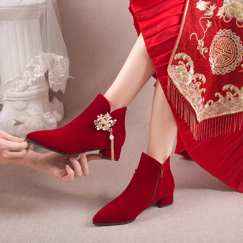 Women’s Canvas Ankle Boots With Ribbon Detail And Zip
