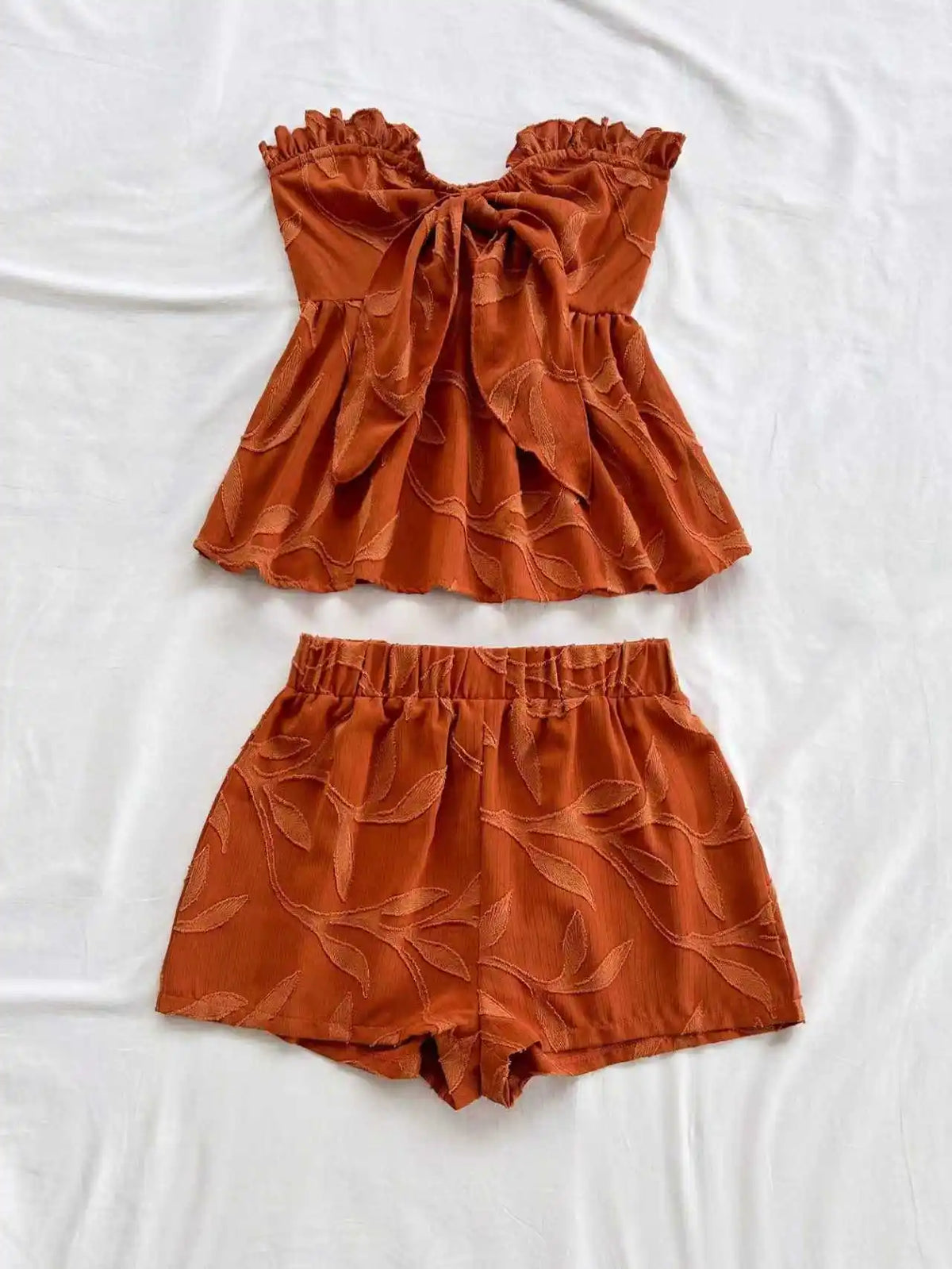 Women’s Strapless Bow Top & Jacquard Shorts Set