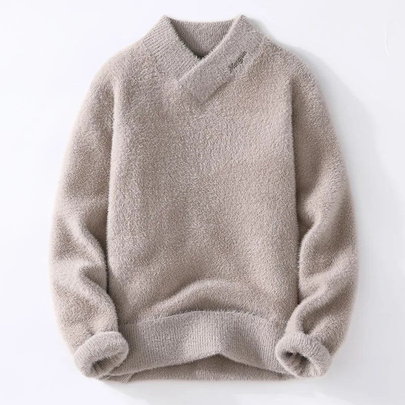 Men's Winter V-Neck Wool Blend Korean Pullover