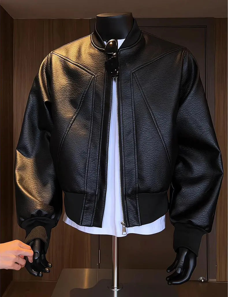 Men's Retro PU Leather Motorcycle Jacket With Zipper