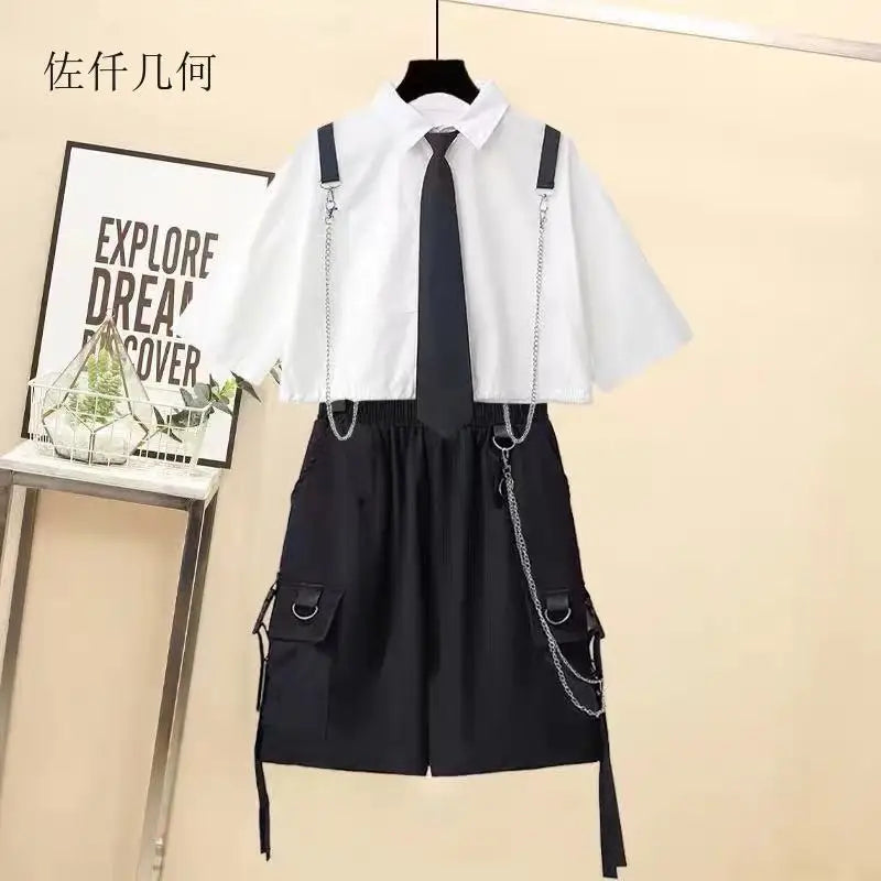Women’s Streetwear Two-Piece Set High Waist Cargo Shorts