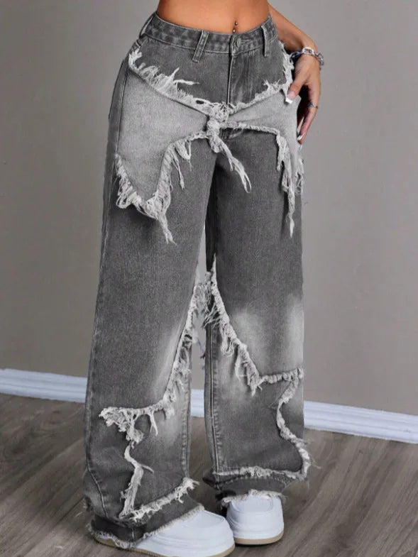 Women’s Straight Leg Patchwork Star Denim Jeans