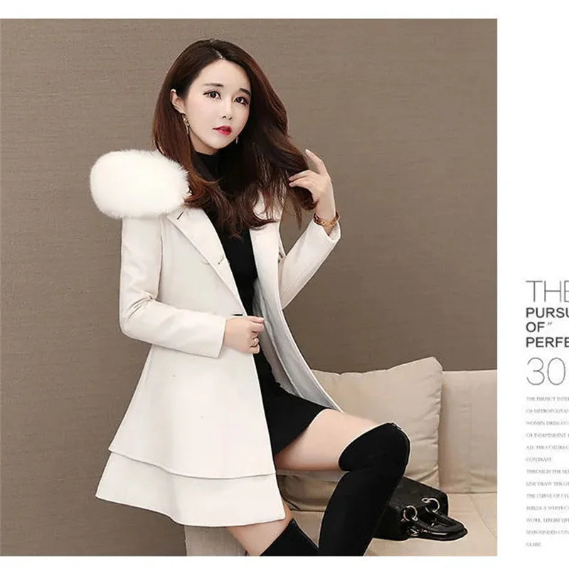 Women’s Wool Blend Long Coat Double-Breasted A-Line
