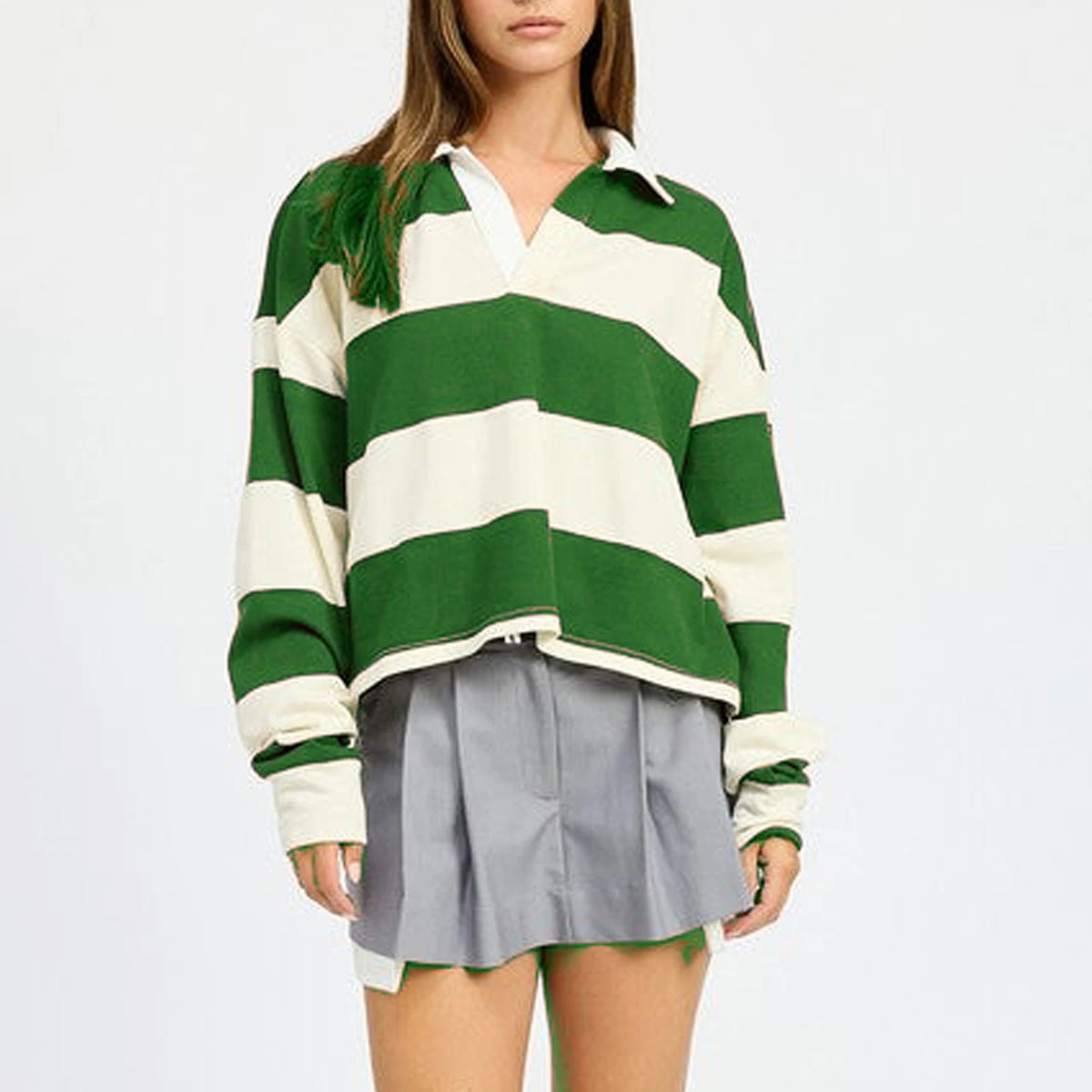 Women’s Striped Cropped Pullover Long Sleeve Top