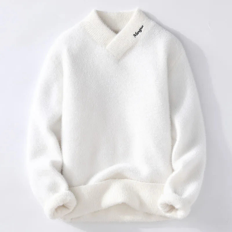 Men's Winter V-Neck Wool Blend Korean Pullover