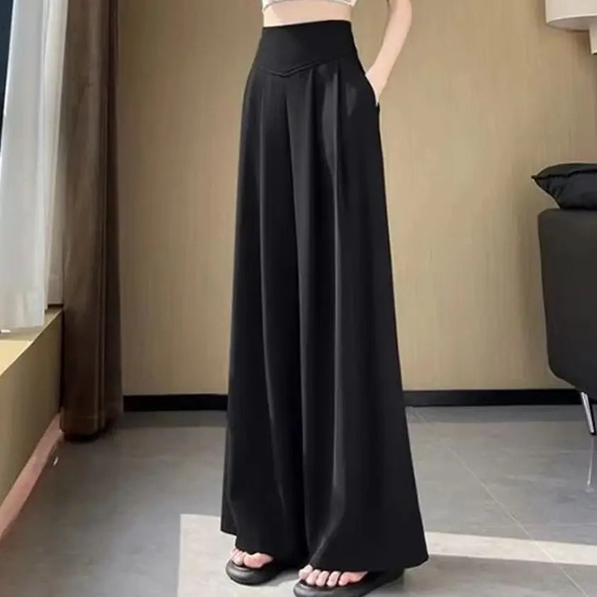 black Color Women’s Wide Leg Suit Pants High Waist Office Trousers