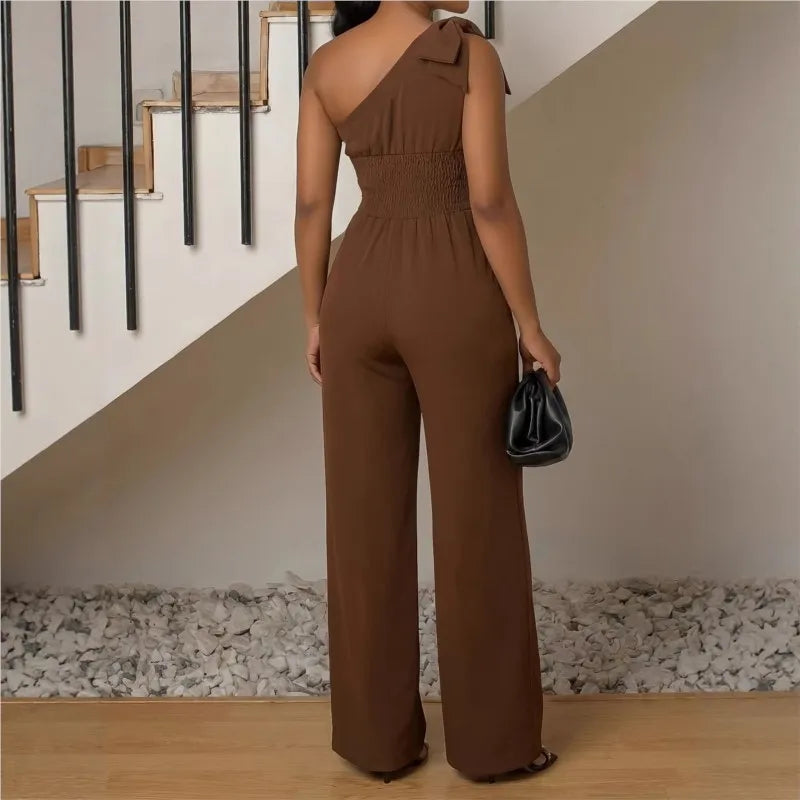 Women’s One-Shoulder Wide-Leg Jumpsuit With Bow