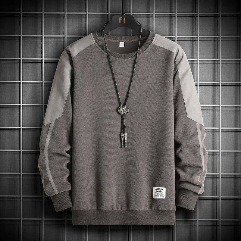 Men’s Patchwork Pullover Sweatshirt Casual Streetwear