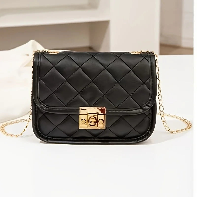 black Color Women’s Quilted Patent Leather Shoulder Flap Bag