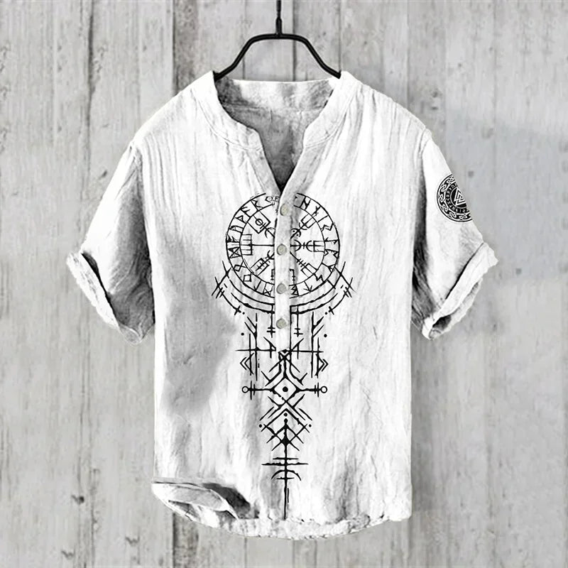 Men’s Linen Casual V-Neck Short Sleeve Beach Shirt