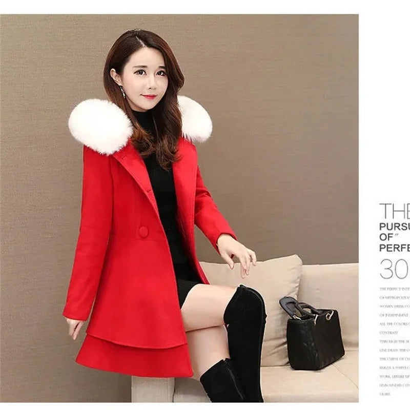 Women’s Wool Blend Long Coat Double-Breasted A-Line