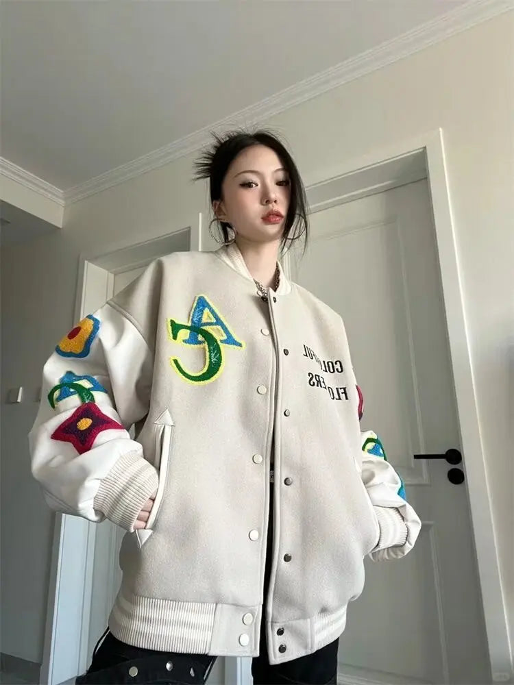Retro Embroidered Baseball Jacket Women’s Streetwear Coat