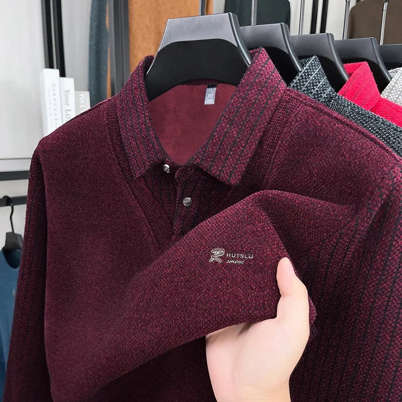 1189 in fleece Wine Color Men's Long Sleeve Polo Shirt – Fleece Lined, Non-Iron