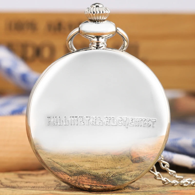 Anime Silver Pocket Watch Pendant – Quartz Necklace Clock