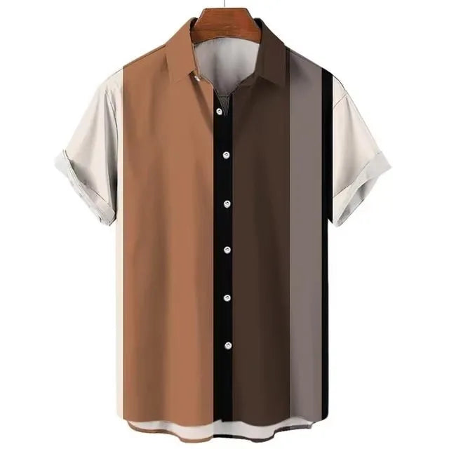 5 Color Striped Hawaiian Aloha Shirt Casual Short Sleeve
