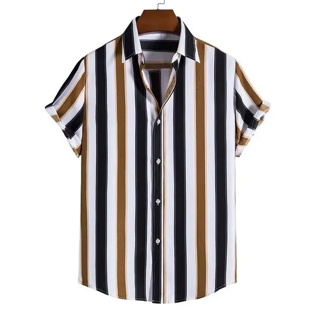 3 Color Striped Hawaiian Aloha Shirt Casual Short Sleeve