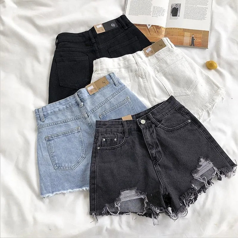 Women’s High Waist Denim Shorts – Casual Loose Fit