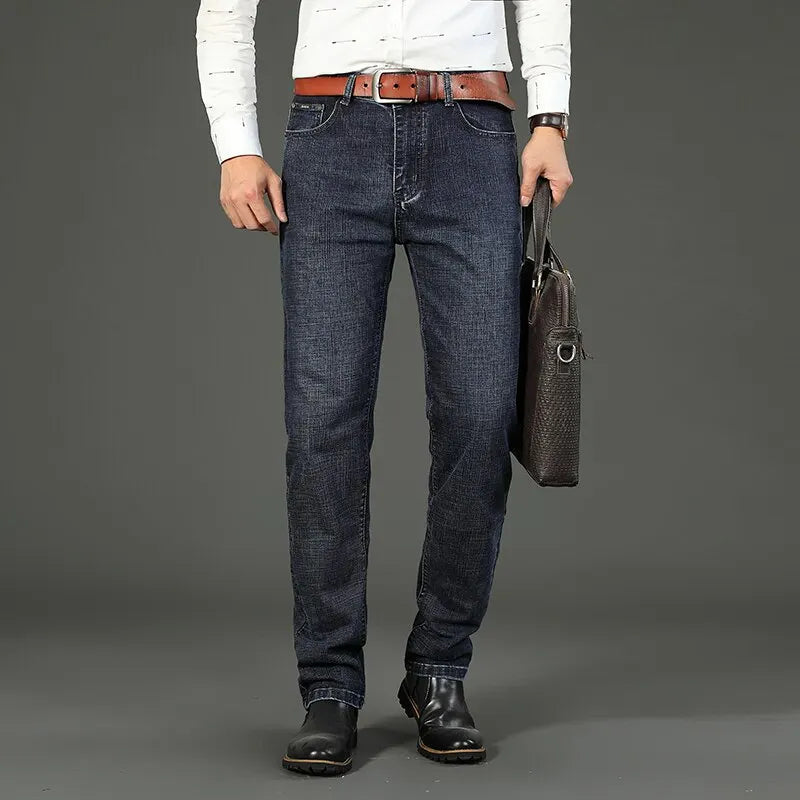 Men's Straight Fit Business Jeans Classic Denim Pants