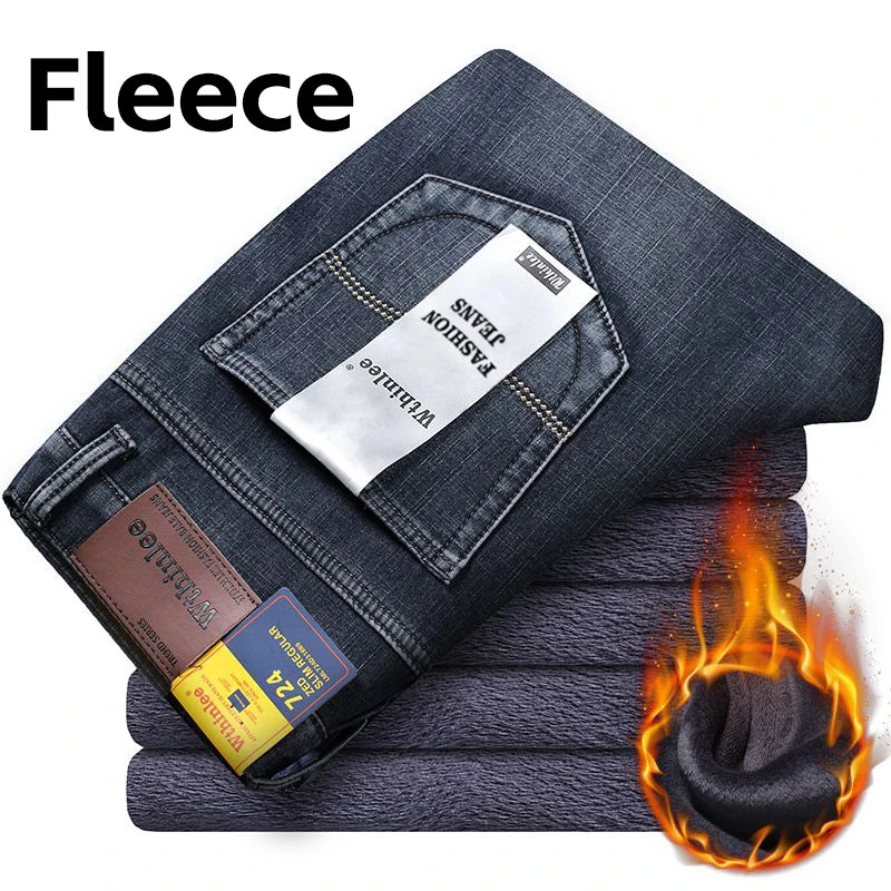 866R-Dblue Color Men's Straight Fit Business Jeans Classic Denim Pants