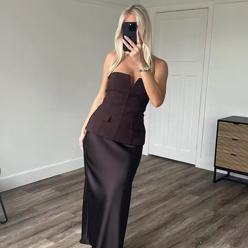 Women’s Strapless Tube Crop Top Backless Short Bustier