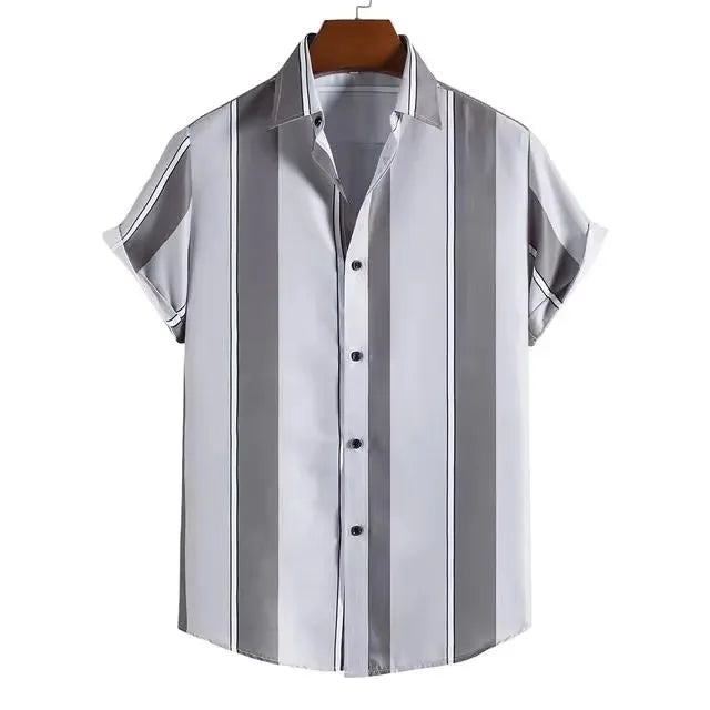 4 Color Striped Hawaiian Aloha Shirt Casual Short Sleeve