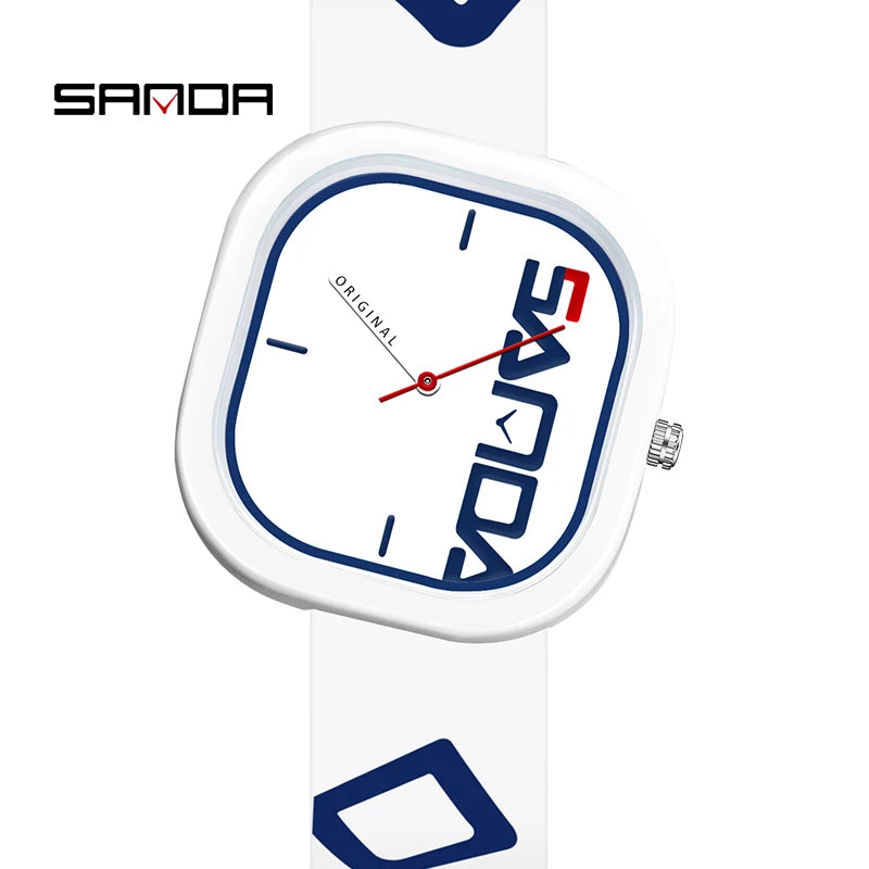 White Blue Color Men’s Square Quartz Watch With Silicone Strap